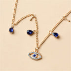 Choker Necklace With Blue Turkish Evil Eye Pendant Rhinestones And Gold Pearls