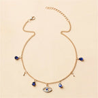 Choker Necklace With Blue Turkish Evil Eye Pendant Rhinestones And Gold Pearls