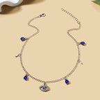 Choker Necklace With Blue Turkish Evil Eye Pendant Rhinestones And Silver Pearls
