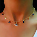 Choker Necklace With Blue Turkish Evil Eye Pendant Rhinestones And Gold Pearls