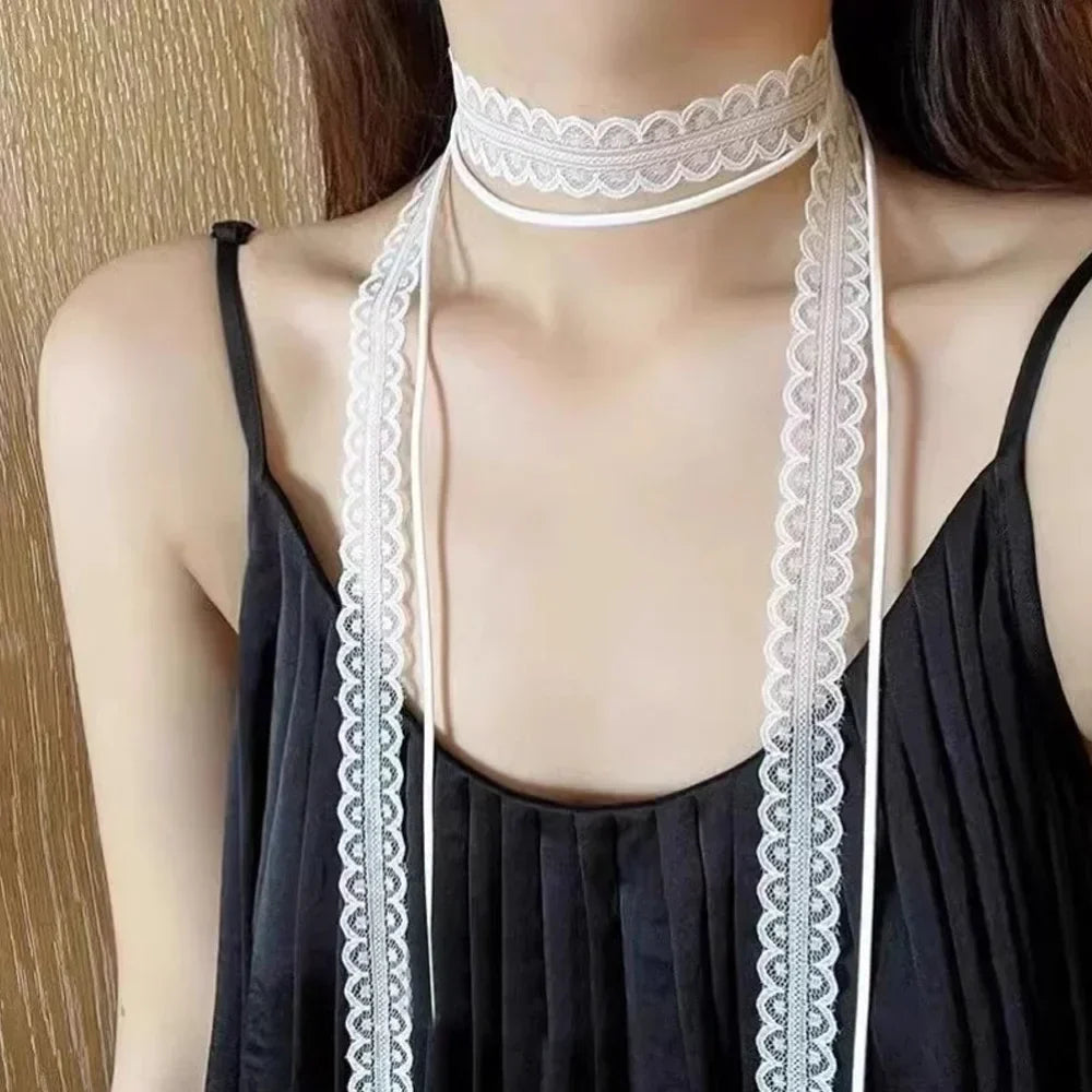 Choker Necklace with White Bow Pendant
