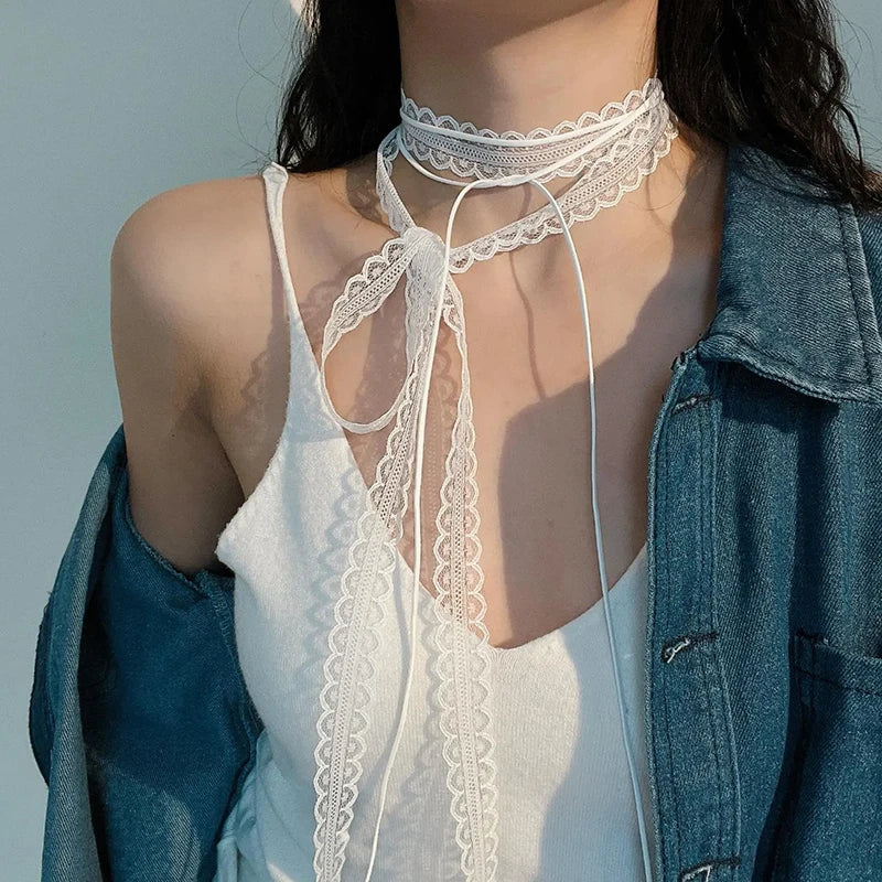 Choker Necklace with White Bow Pendant