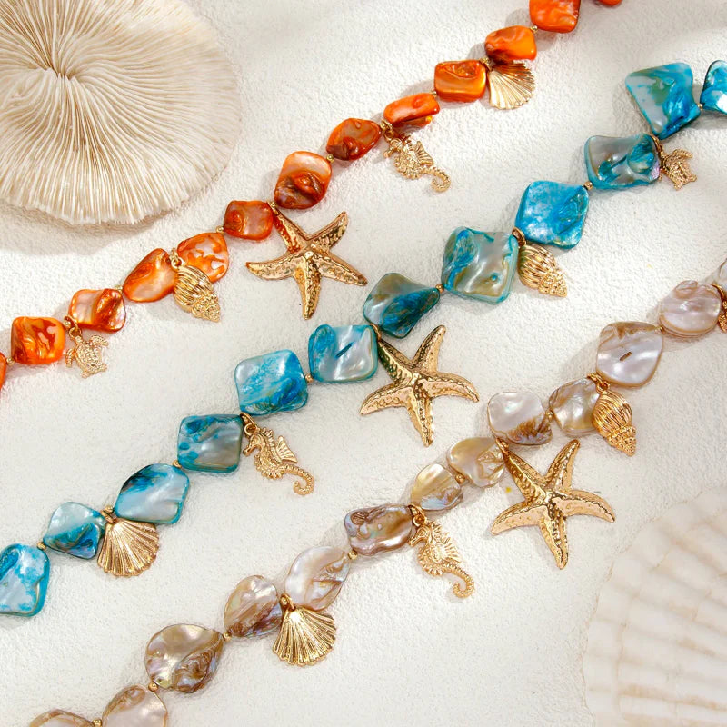 Choker Necklace with Beige Starfish Shell Pendants