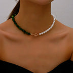 Stylish Choker Necklace with Green Bead Pendant