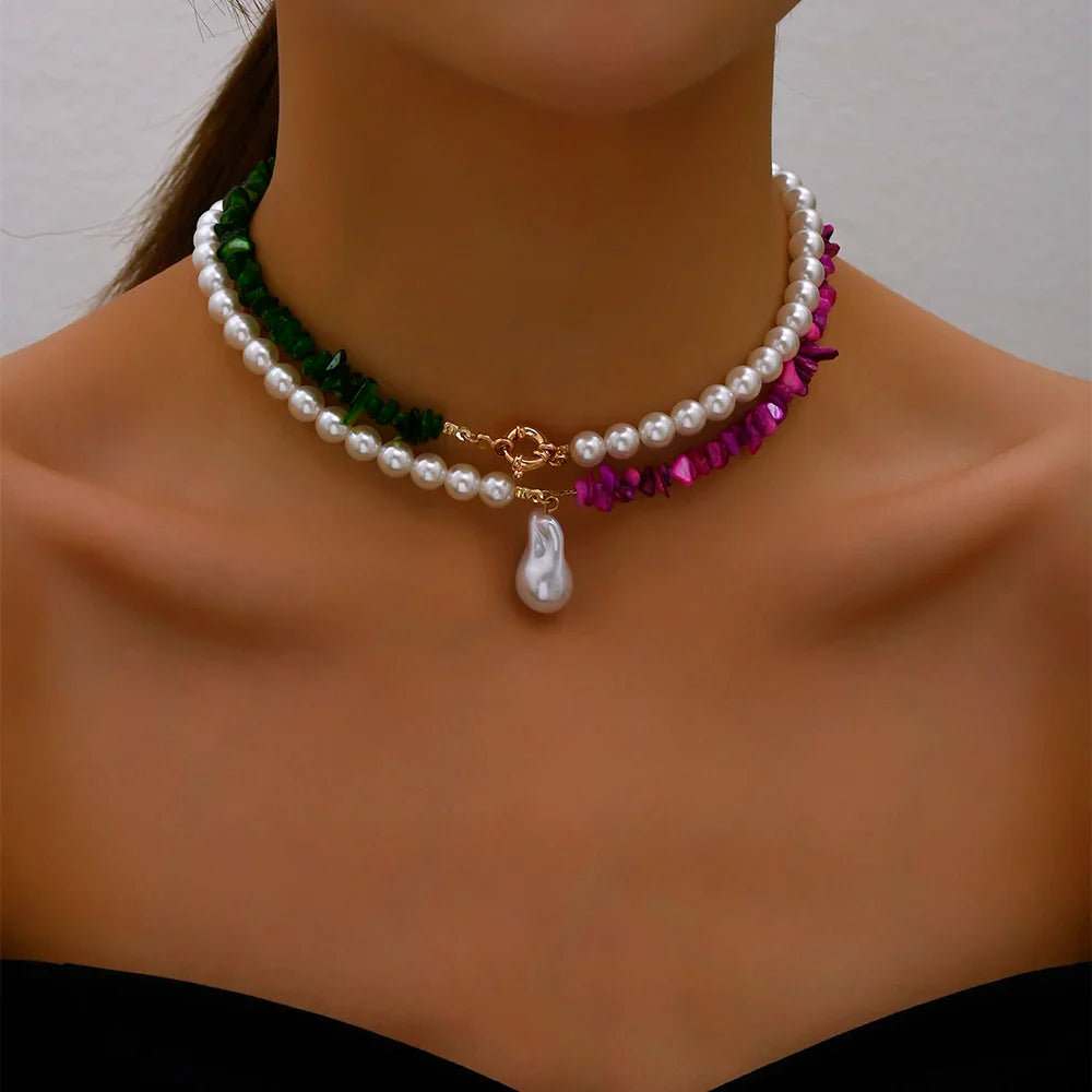 Stylish Choker Necklace with Purple Bead Pendant