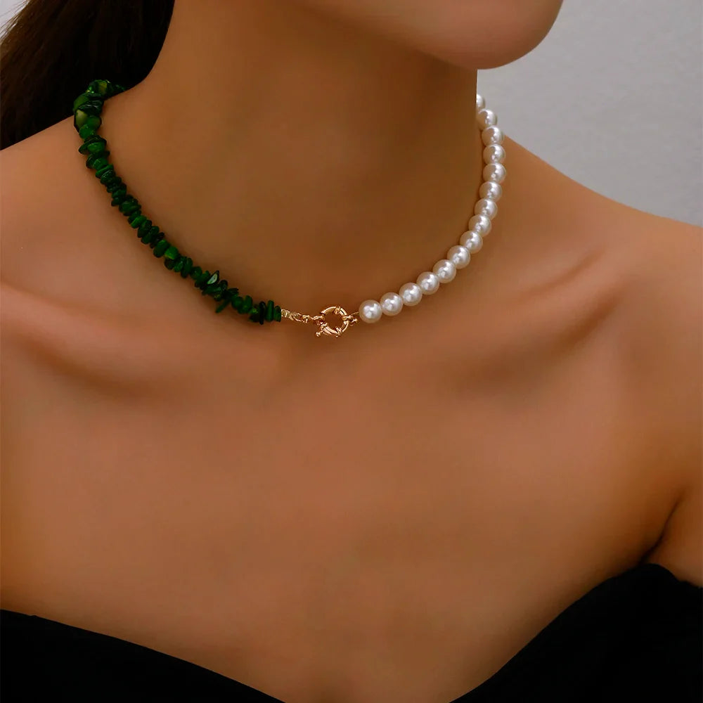 Stylish Choker Necklace with Green Bead Pendant