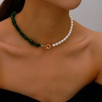 Stylish Choker Necklace with Green Bead Pendant