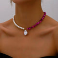 Stylish Choker Necklace with Purple Bead Pendant
