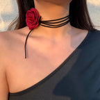 Elegant Choker Necklace Pendant Large Red Rose Flower 1