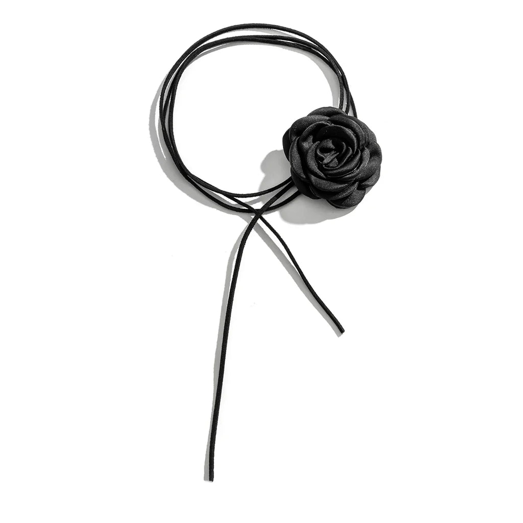 Elegant Choker Necklace Pendant Large Black Rose Flower 1
