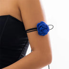 Elegant Choker Necklace Pendant Large Blue Rose Flower 1