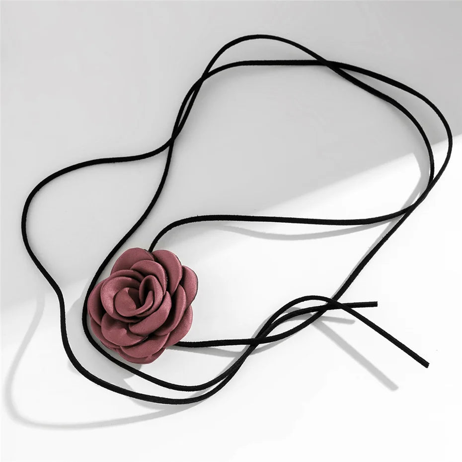 Elegant Choker Necklace Pendant Large Lilac Rose Flower