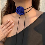 Elegant Choker Necklace Pendant Large Blue Rose Flower 1