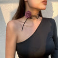 Elegant Choker Necklace Pendant Large Lilac Rose Flower