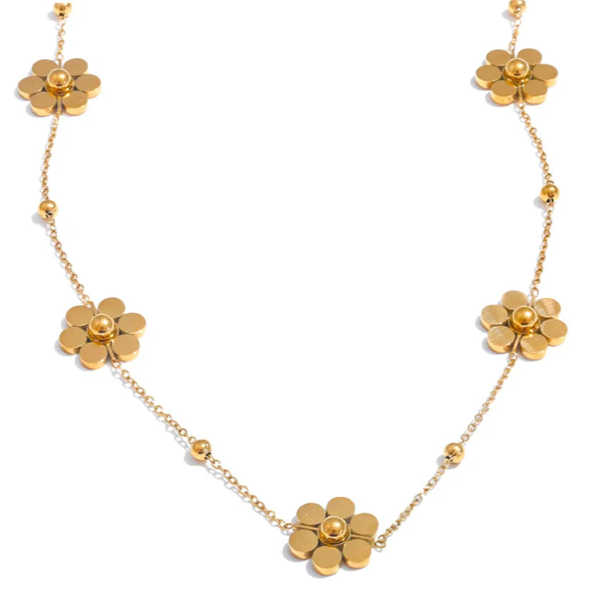 Choker Necklace Pendant with Gold Flowers