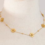 Choker Necklace Pendant with Gold Flowers