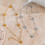 Choker Necklace Pendant with Silver Flowers