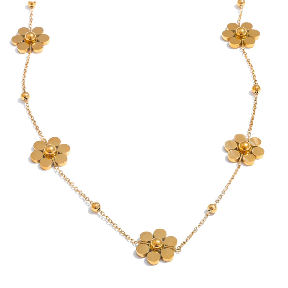Choker Necklace Pendant with Gold Flowers