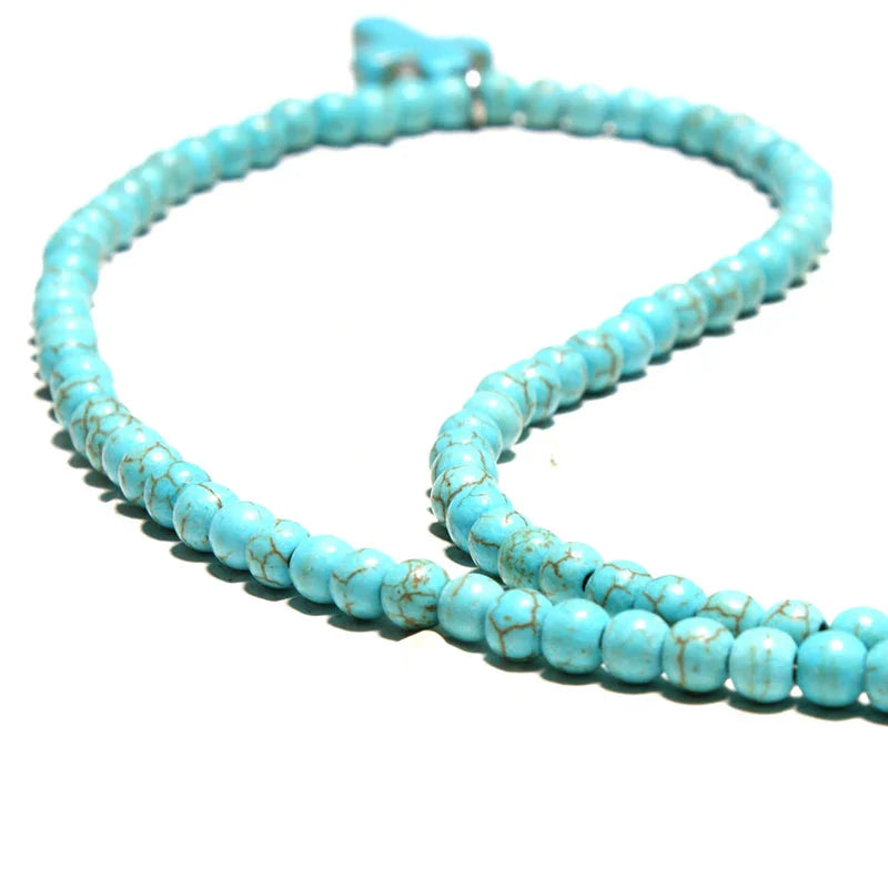 Choker Necklace Cross Pendant Natural Stone Woman blue