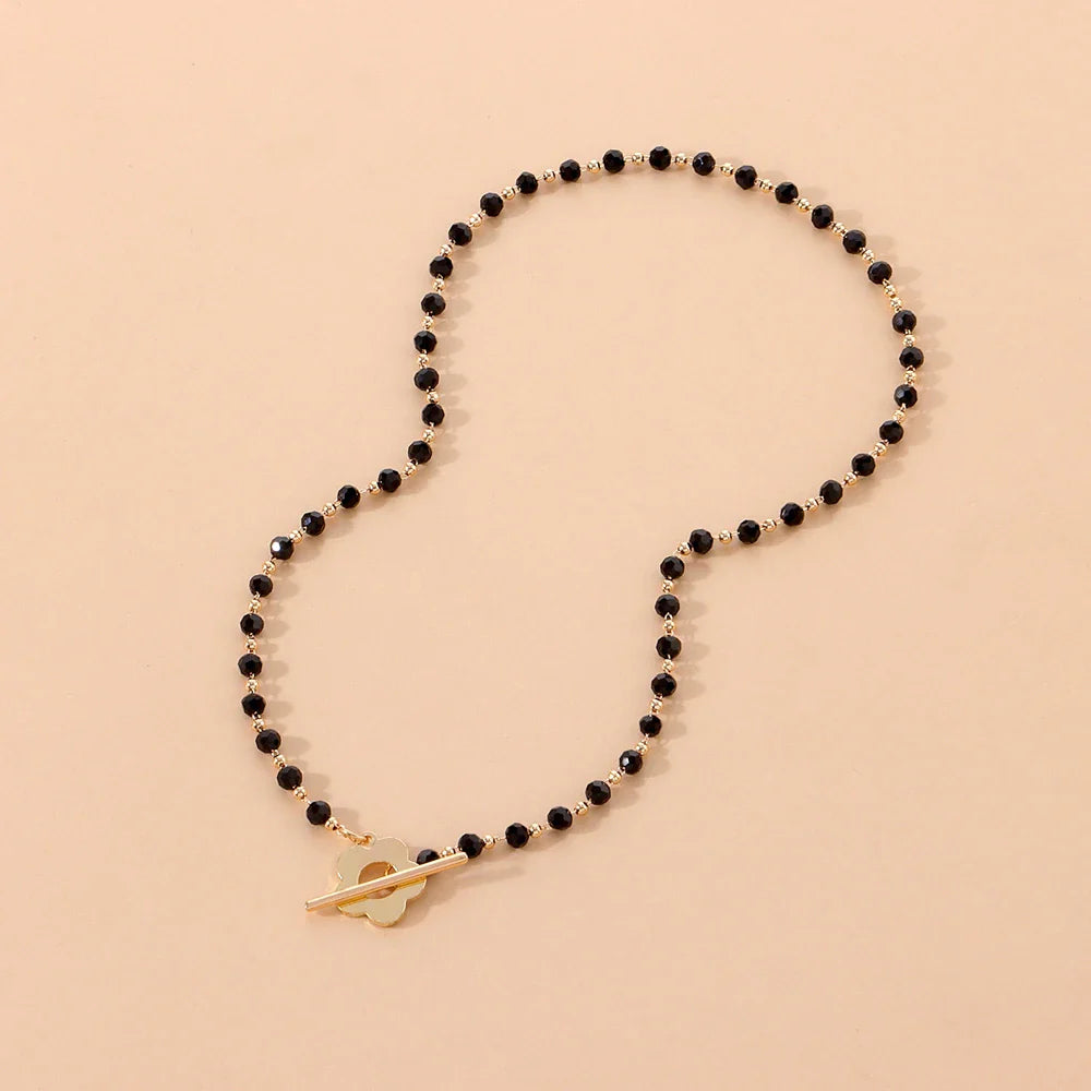 Black and silver Flower Pendant Choker Necklace