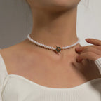 White and silver Flower Pendant Choker Necklace