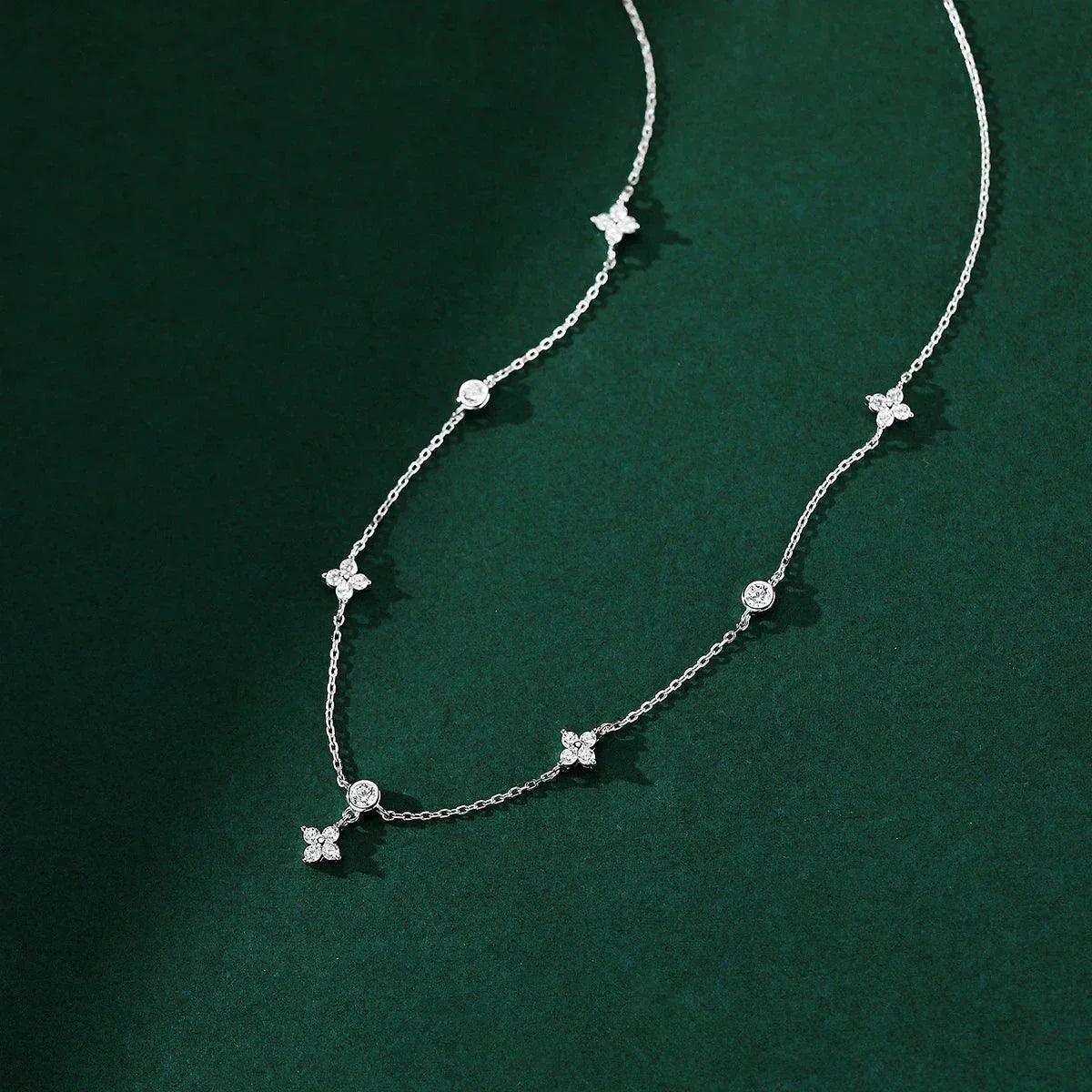 Silver Zircon Flower Pendant Choker Necklace