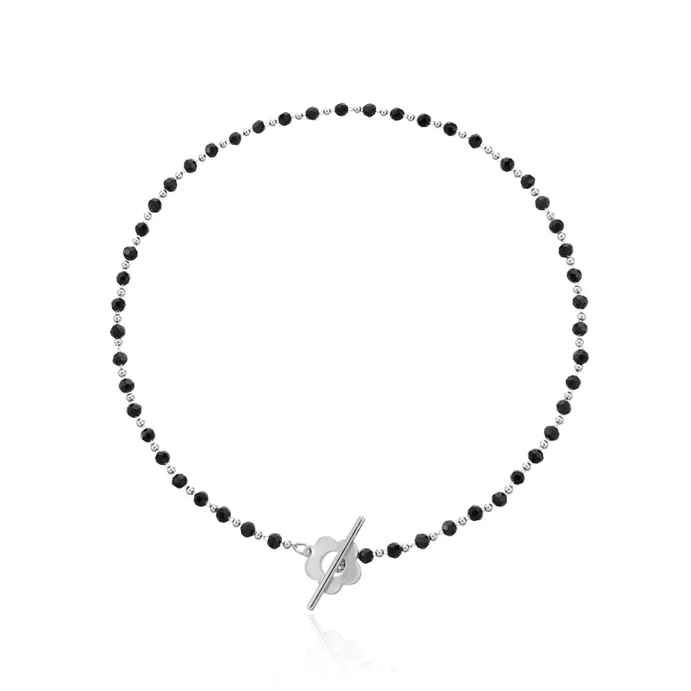 Black and silver Flower Pendant Choker Necklace