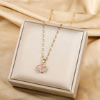 Romantic Necklace with Rose Flower Pendant and Zircon