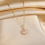 Romantic Necklace with Rose Flower Pendant and Zircon