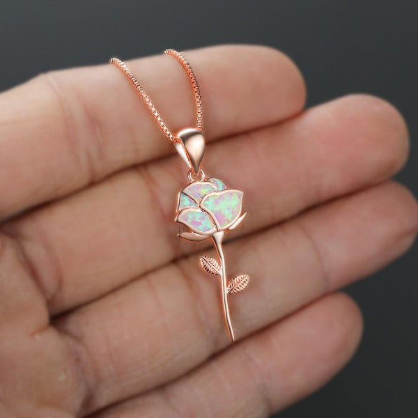 Pink Flower Necklace in Opal