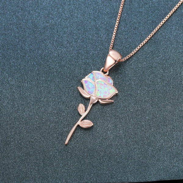 Pink Flower Necklace in Opal