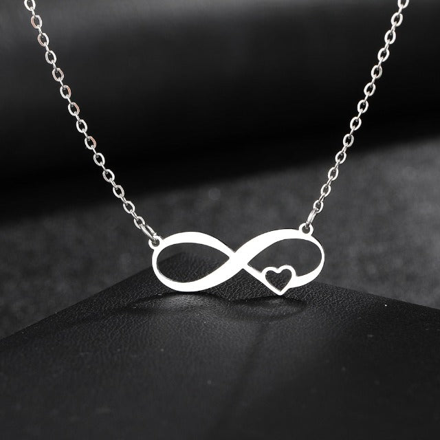 Infinity Symbol Necklace Pendant Woman Small Heart Silver