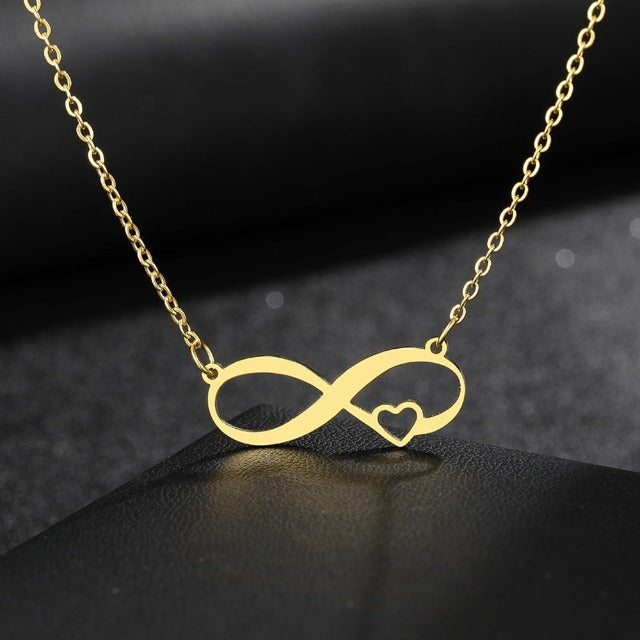 Infinity Symbol Necklace Pendant Woman Small Heart Gold