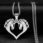 Horse Head Pendant Necklace Women Girl double silver horse