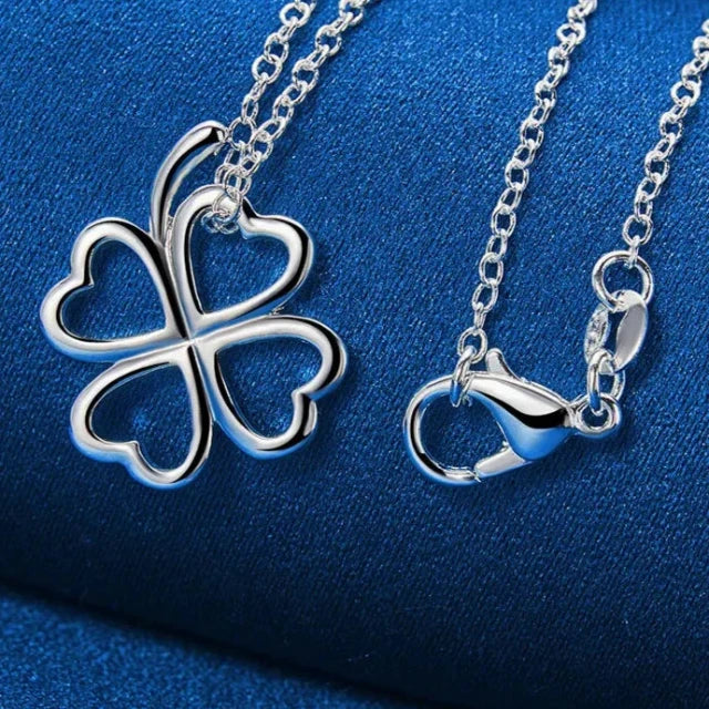 Four-Leaf Clover Necklace Pendant for Women Silver