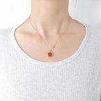 Pearl Clover Necklace Golden Chain Pendant for Red Women