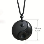 Braided Necklace with Black Obsidian Yin Yang Stone Pendant