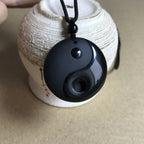 Braided Necklace with Black Obsidian Yin Yang Stone Pendant