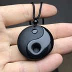 Braided Necklace with Black Obsidian Yin Yang Stone Pendant