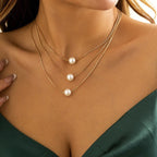 Triple Row Silver & Gold Necklace for Women