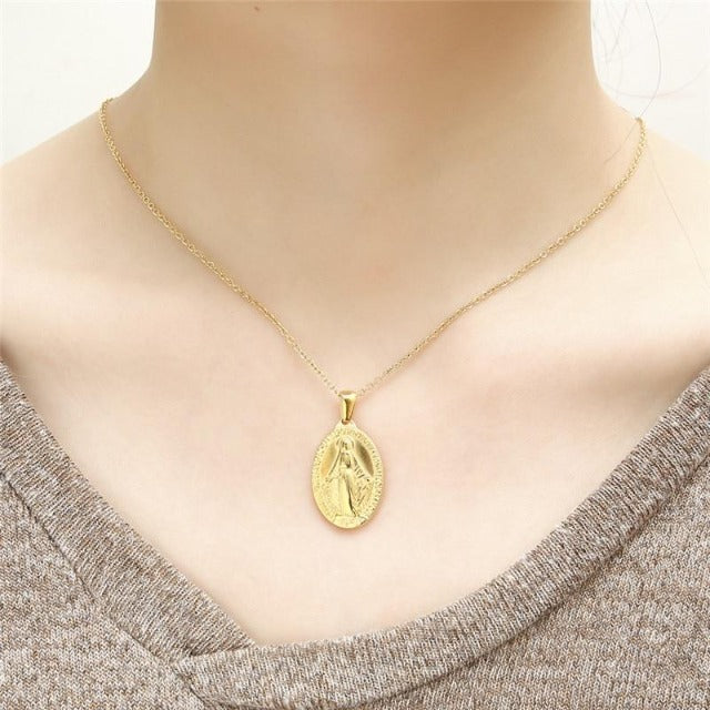 Virgin Mary gold necklace