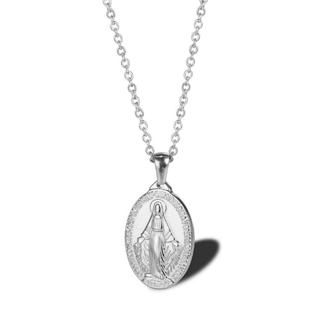 Virgin Mary silver necklace