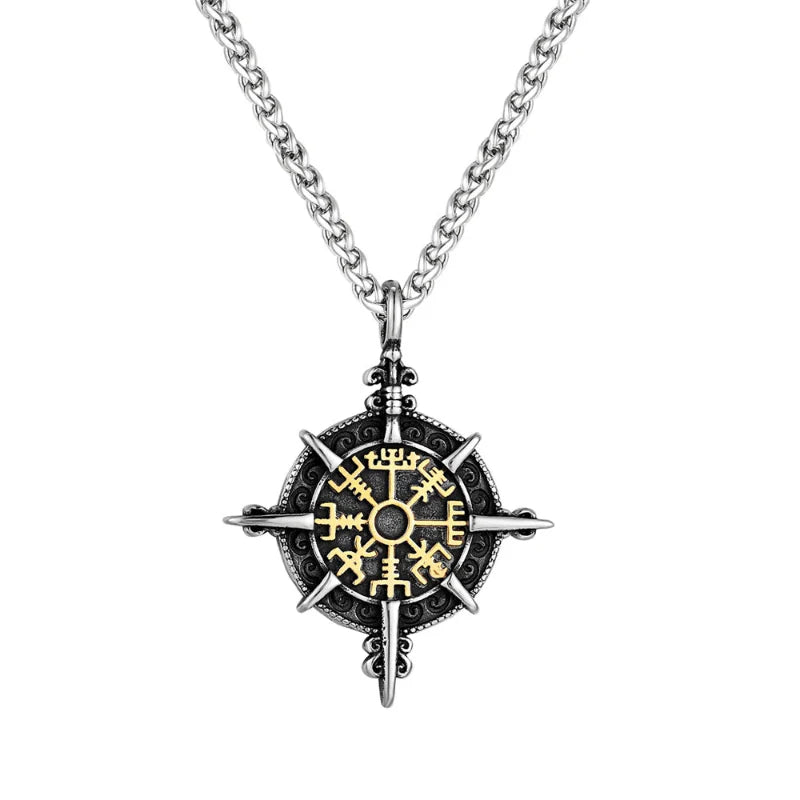 Viking Necklace with Gold Vegvisir Compass Pendant