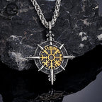 Viking Necklace with Gold Vegvisir Compass Pendant