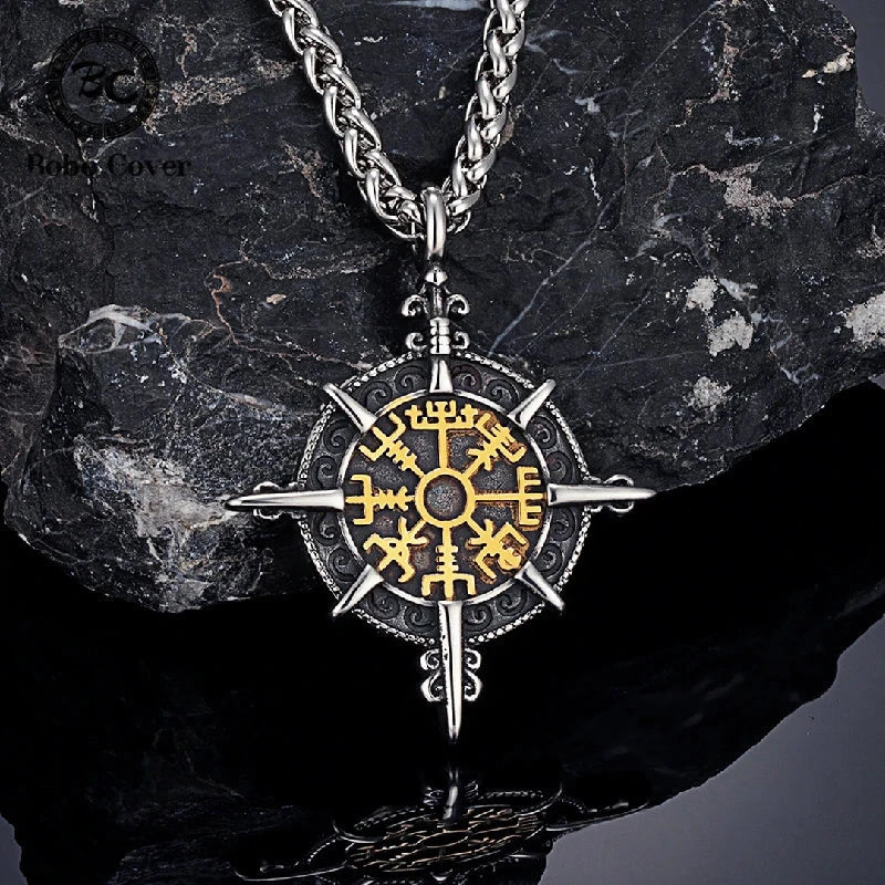 Viking Necklace with Gold Vegvisir Compass Pendant