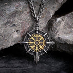 Viking Necklace with Gold Vegvisir Compass Pendant