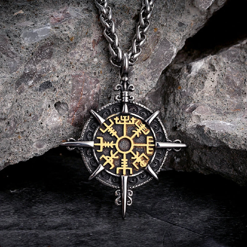 Viking Necklace with Gold Vegvisir Compass Pendant