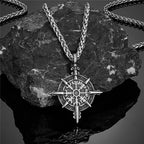 Viking Necklace with Silver Vegvisir Compass Pendant