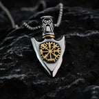 Viking Necklace with Gold Vegvisir Arrow Pendant