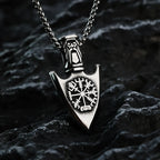 Viking Necklace with Silver Vegvisir Arrow Pendant